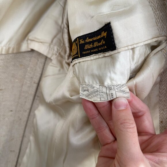 Johnny Carson Mens VTG Wool Tweed Blazer Size 42 Tan Western Yoke USA Union Made - Picture 10 of 16